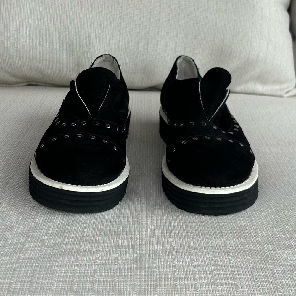 Griff Italia Black Suede Platform Flats with Studs, size 9.0 italian 40 - Picture 4 of 5